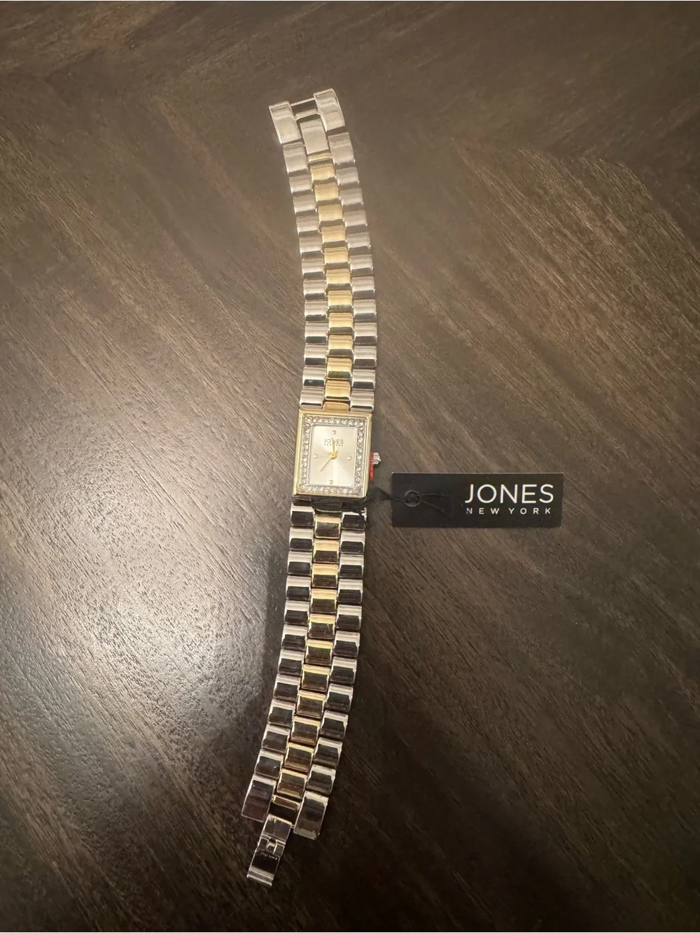 Jones New York Two-Tone Gold and Silver Rectangular Bracelet Watch